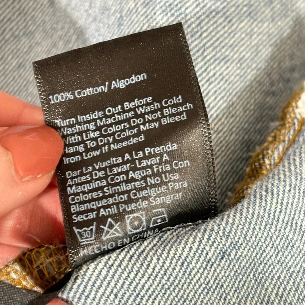 Risen Light Blue Distressed Denim Button-Down Shirt - Picture 5 of 5